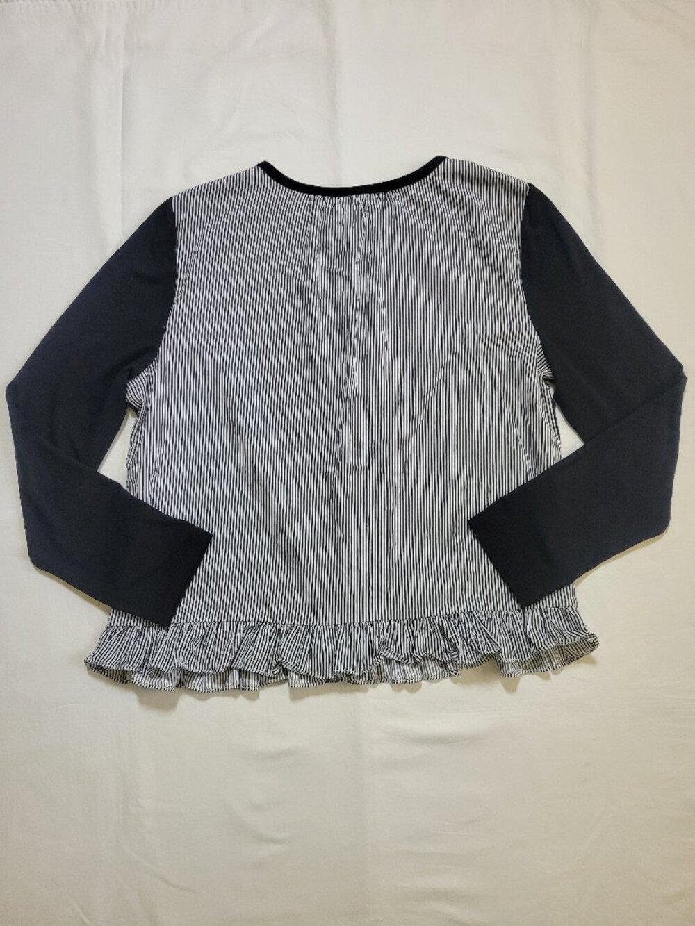Kate Spade Broome Street Black Mixed Media Top Striped Ruffle Hem Large Coquette - Picture 9 of 9